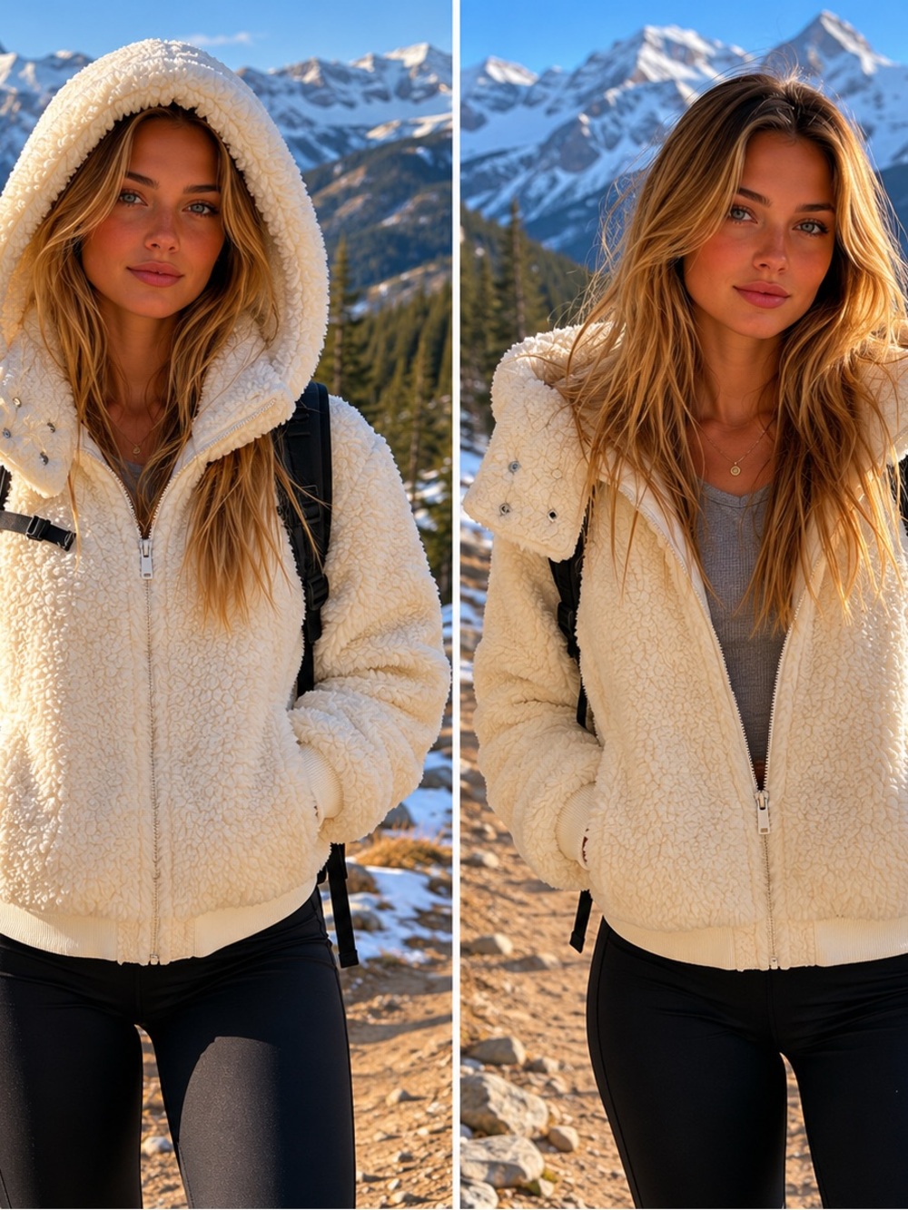 Cozy Sherpa Zip-Up Jacket in Cream - Women